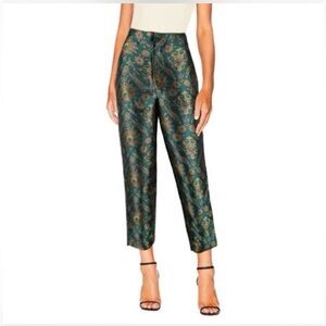 Anthropologie Teal & Gold Brocade Cropped Pants